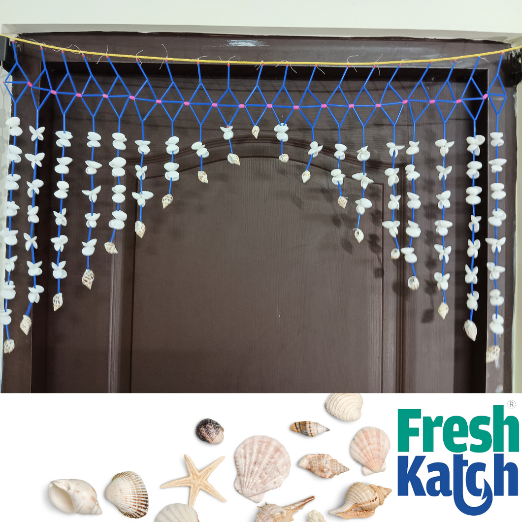 FreshKatch Seashell Curtains with Blue Sleeves- (Half)