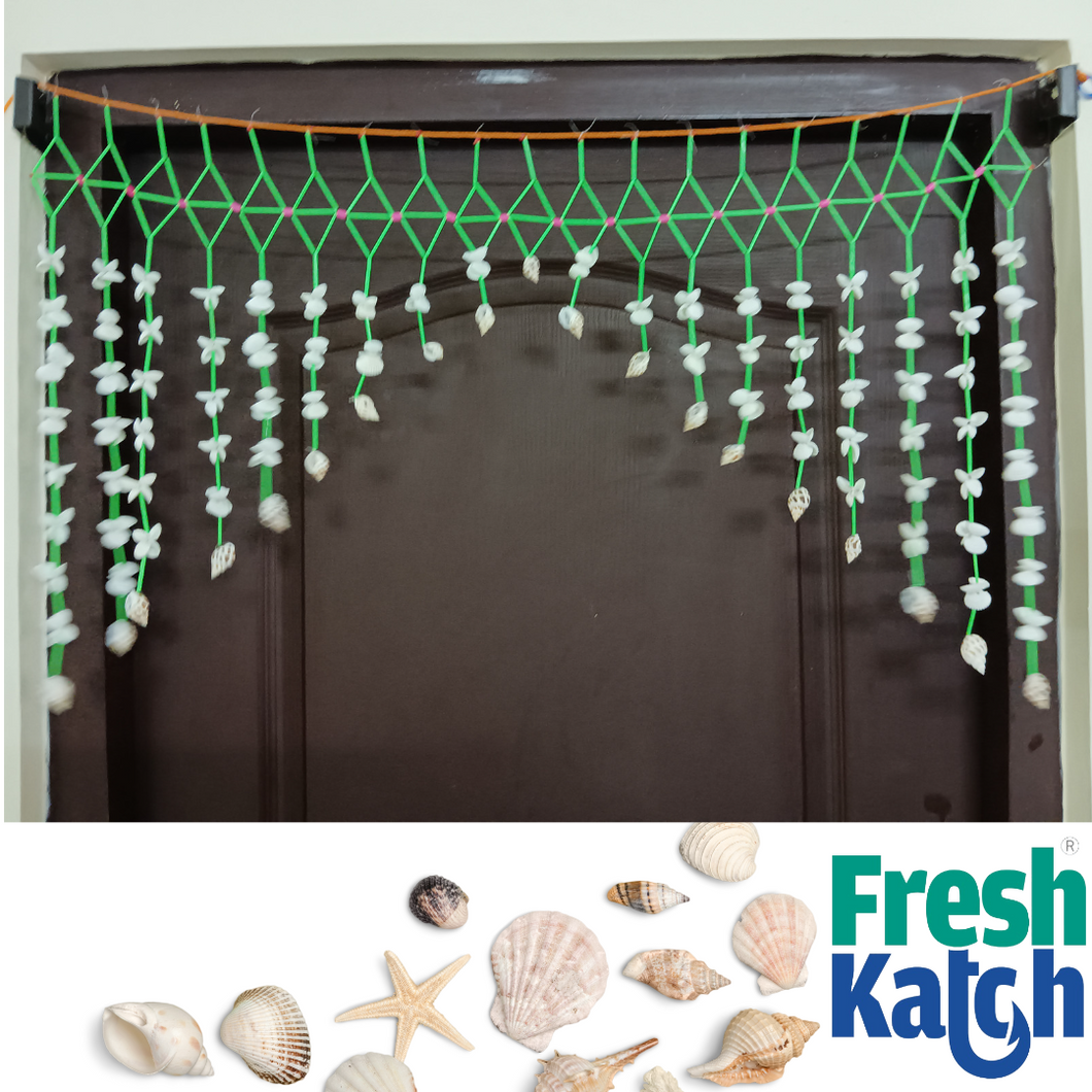 FreshKatch Seashell  Curtains with Green Sleeves - (Half)